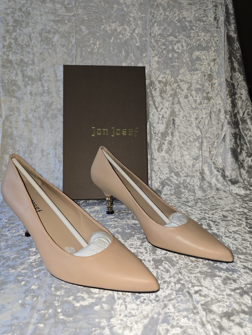 Jon Josef Nude Leather Pointed Kitten Heel Pumps